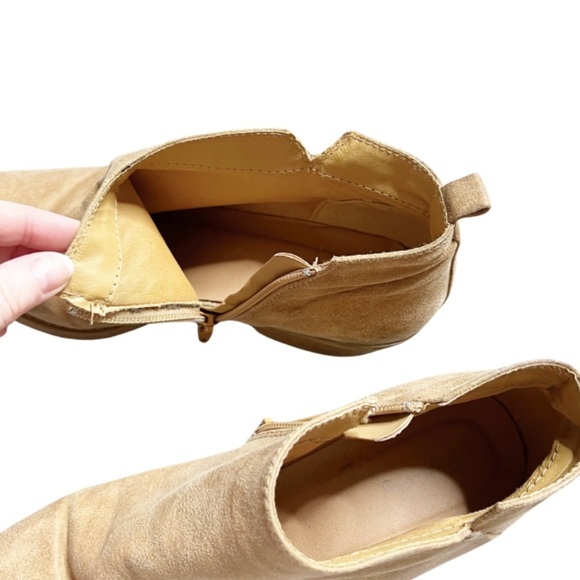 Qupid Women's Suede Chestnut Brown Beige Gold Accent Zip Up Ankle Boot Booties - Picture 8 of 16